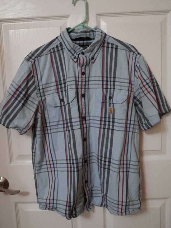 Carhartt Other - Carhartt Shirt Mens Sz Large Loose Fit Blue Plaid Short Sleeve Casual 105175 H51